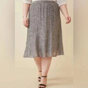 NWT HAYDEN Sequined Midi Skirt Silver Size Small $130 Holiday Party New Years